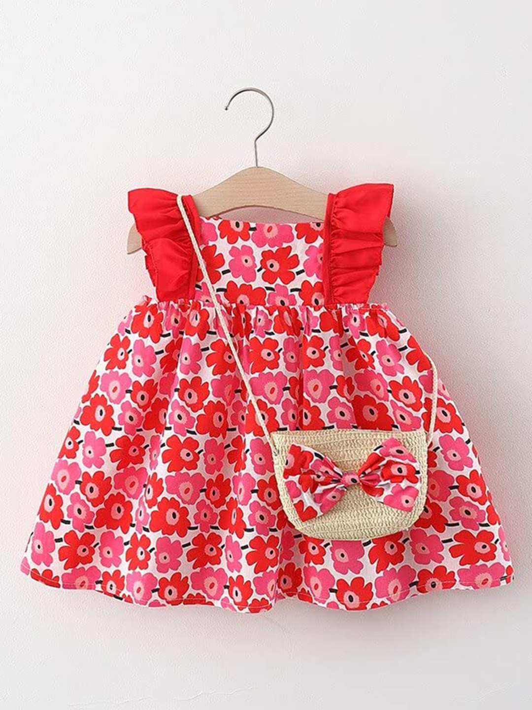 Bold N Elegant Floral Mini Dress With Purse