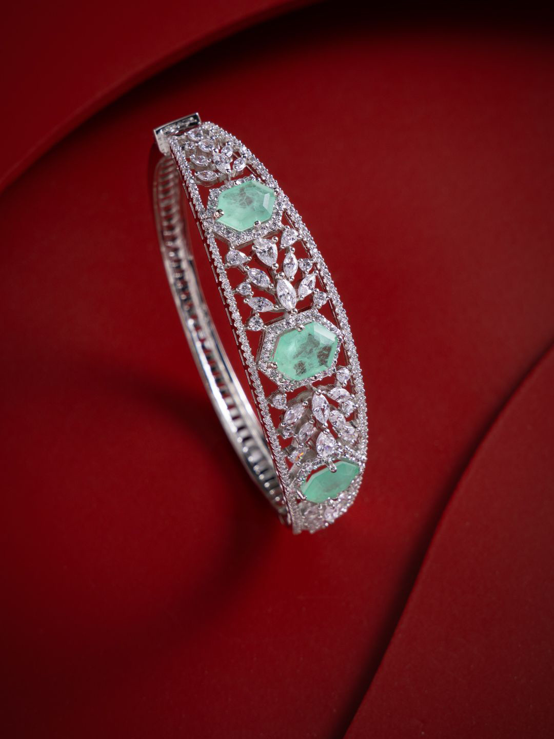 Kushal's Fashion Jewellery Mint Rhodium-Plated Zircon Studded Kada Bracelet