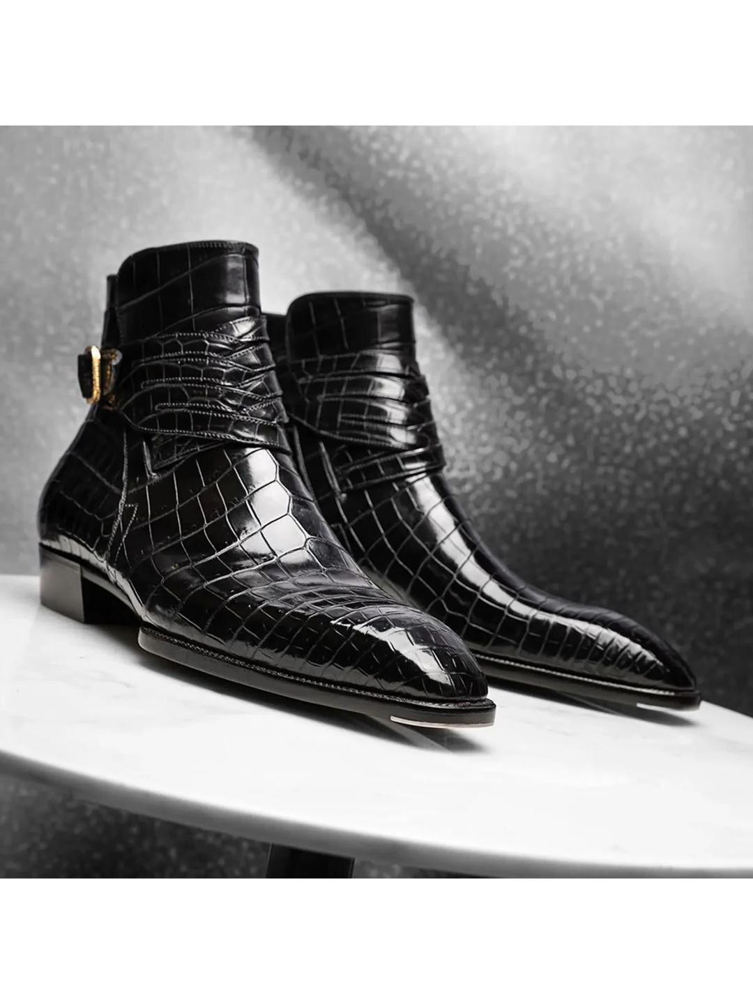 ITALIAN SHOES CO Designer Croc Textured Monk Strap Shoes