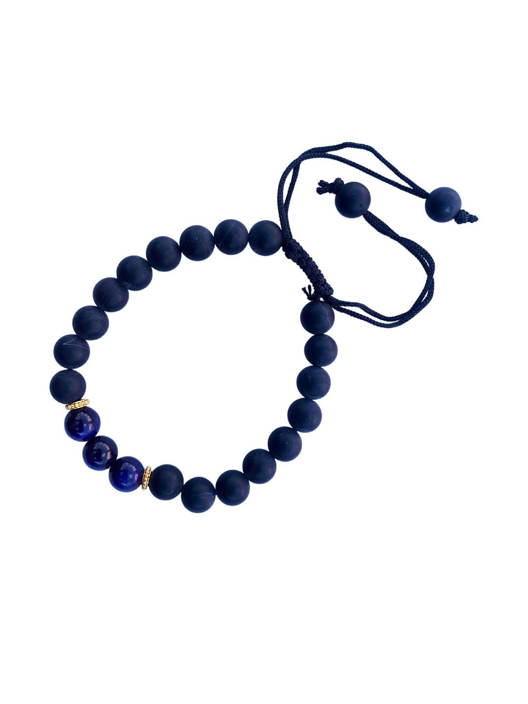 Apnisanskriti Unisex Black Onyx Matt Blue Tiger Eye Stone Bracelet