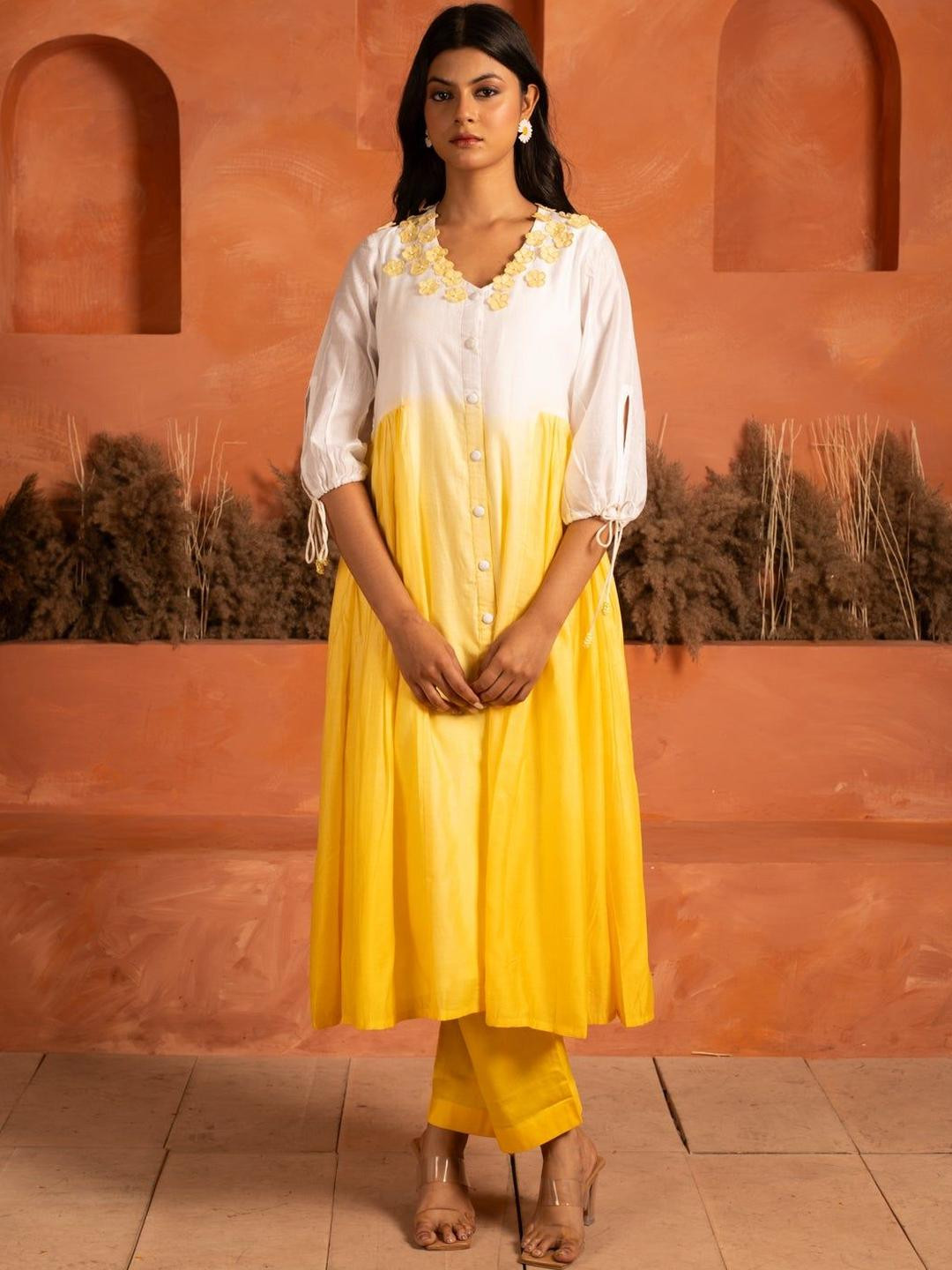 Mangalmay By Aastha Women Floral Dyed Flared Sleeves Kurta