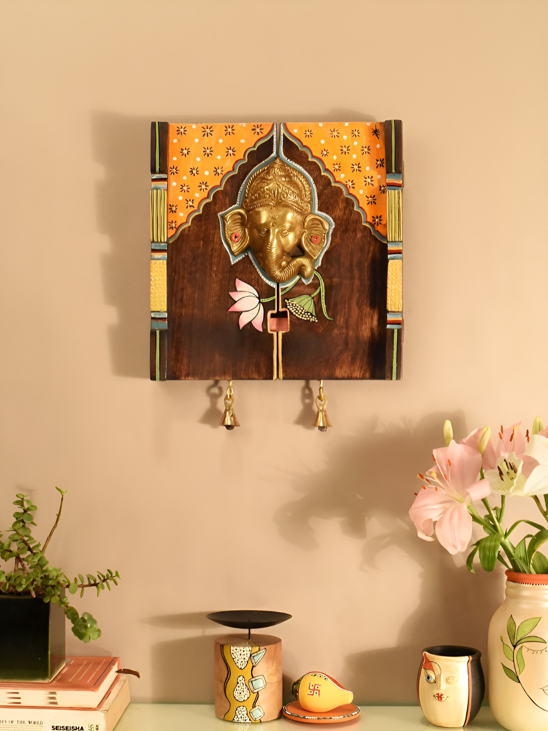 AAKRITI ART CREATIONS Amantran-I Wood Ethnic Motifs Glossy Spiritual Wall Decor-10.6In