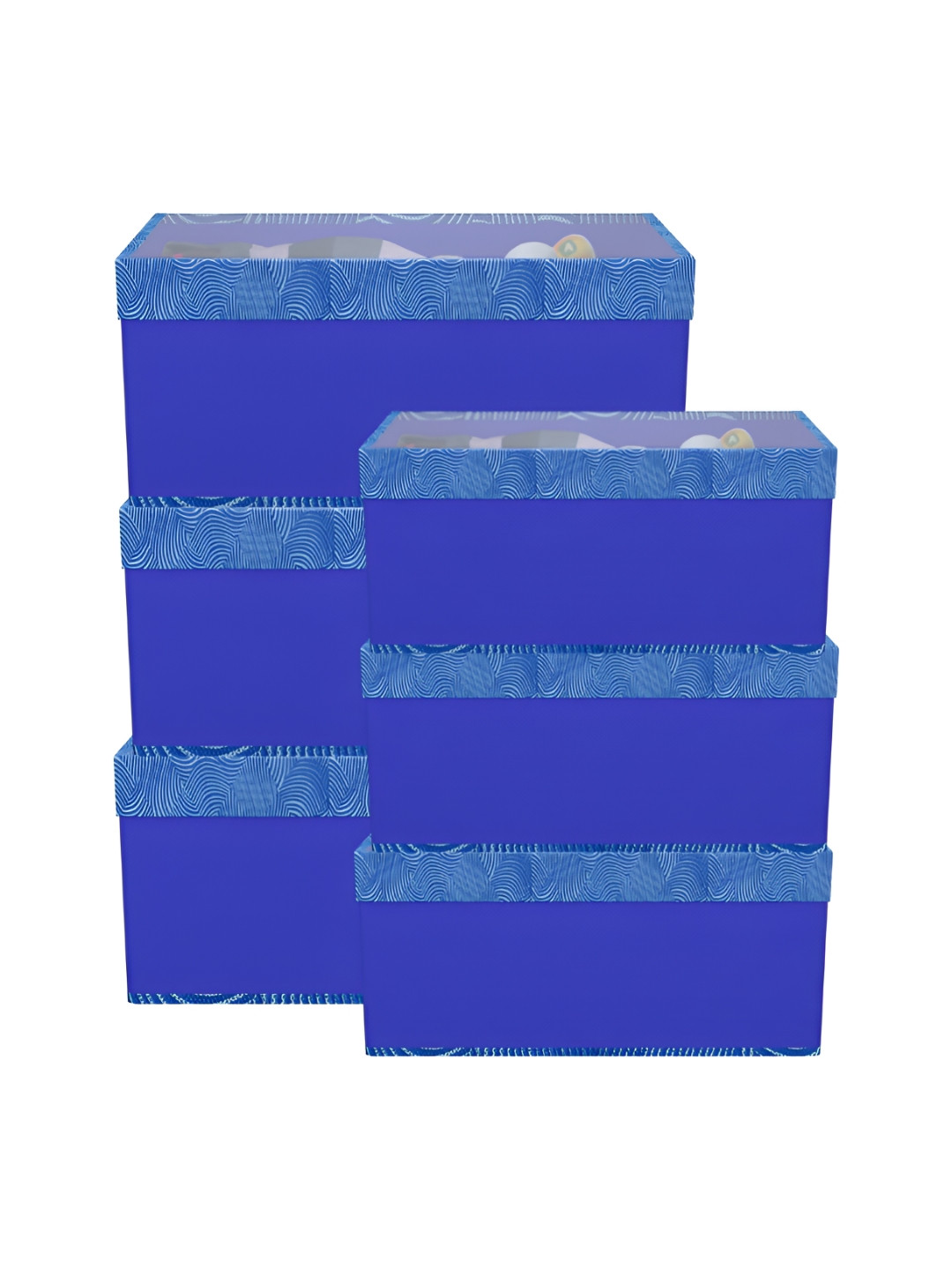 Aura Blue & White 6 Pieces Zig Zag Printed Drawer Organisers With Transparent Lid
