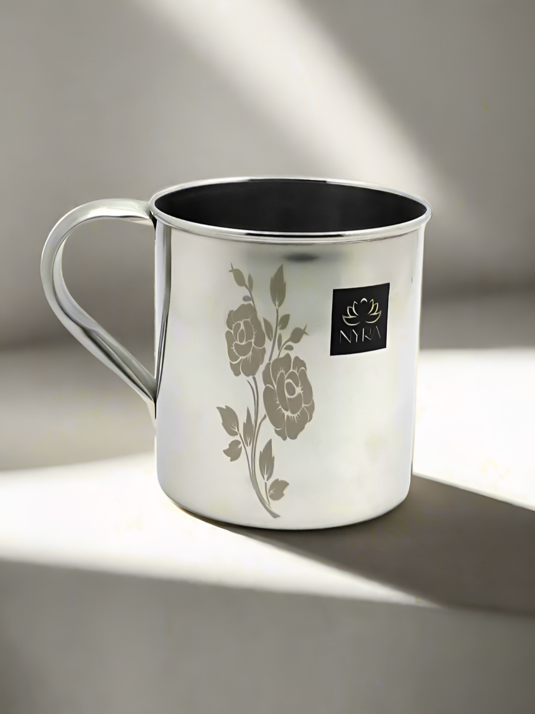 Nyra Kitchenware Steel Floral Stainless Steel Dishwasher Safe Mug-900ml