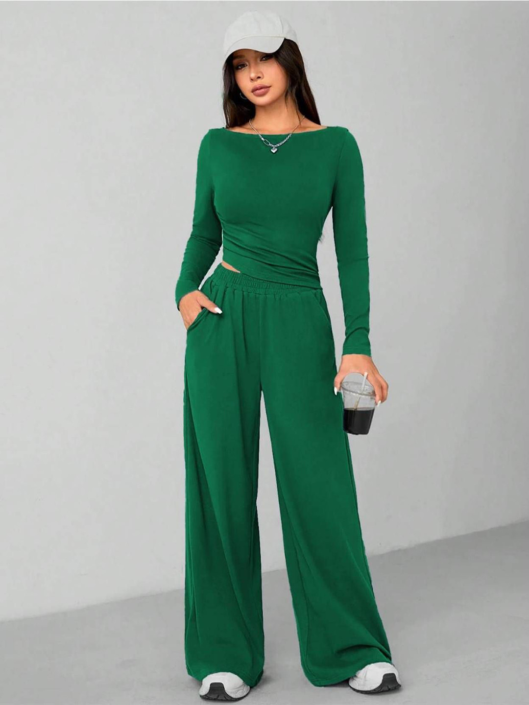 Kotty Women Boat Neck Top With Trousers Co-Ords