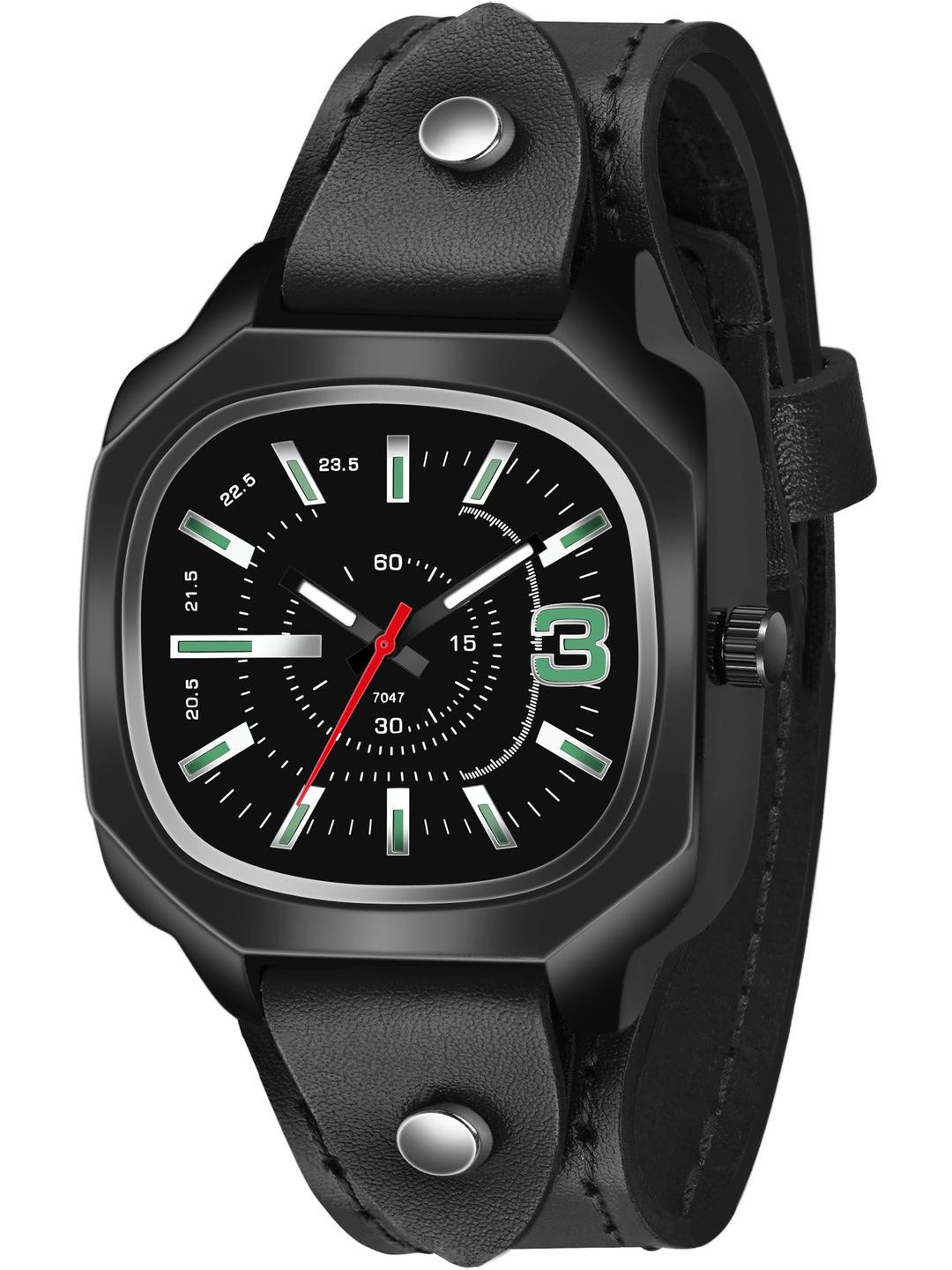 SZN Men Square Dial & Black Leather Straps Analogue Watch