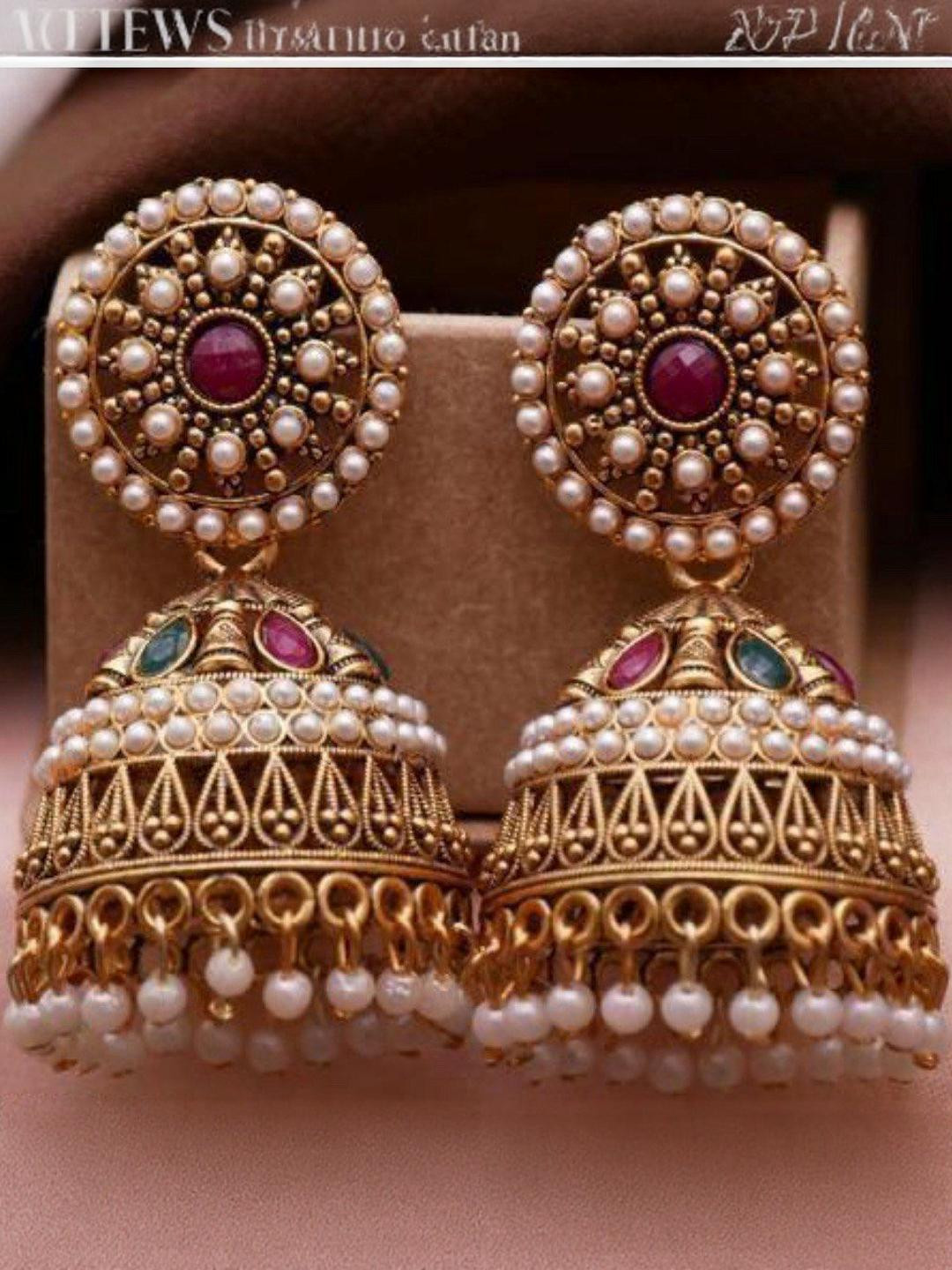 tulsi imitation Artificial Studded & Beaded Dome Shaped Jhumkas
