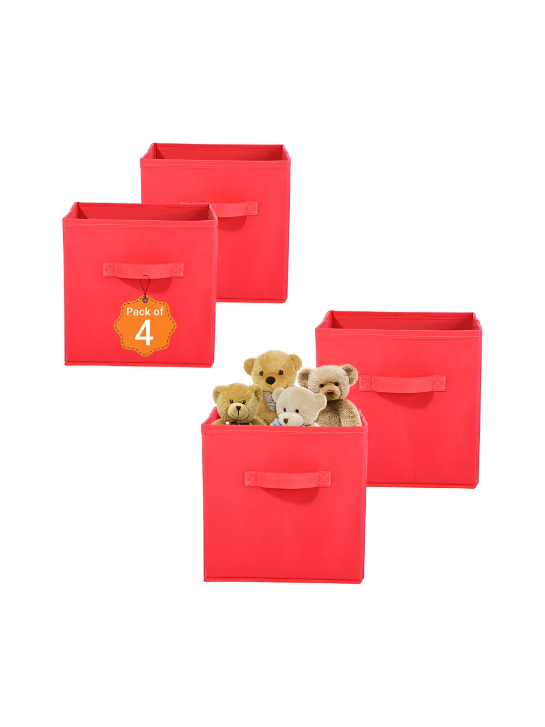 Aura Set of 4 Red Non-Woven Cloth Organisers Wardrobe Storage Box