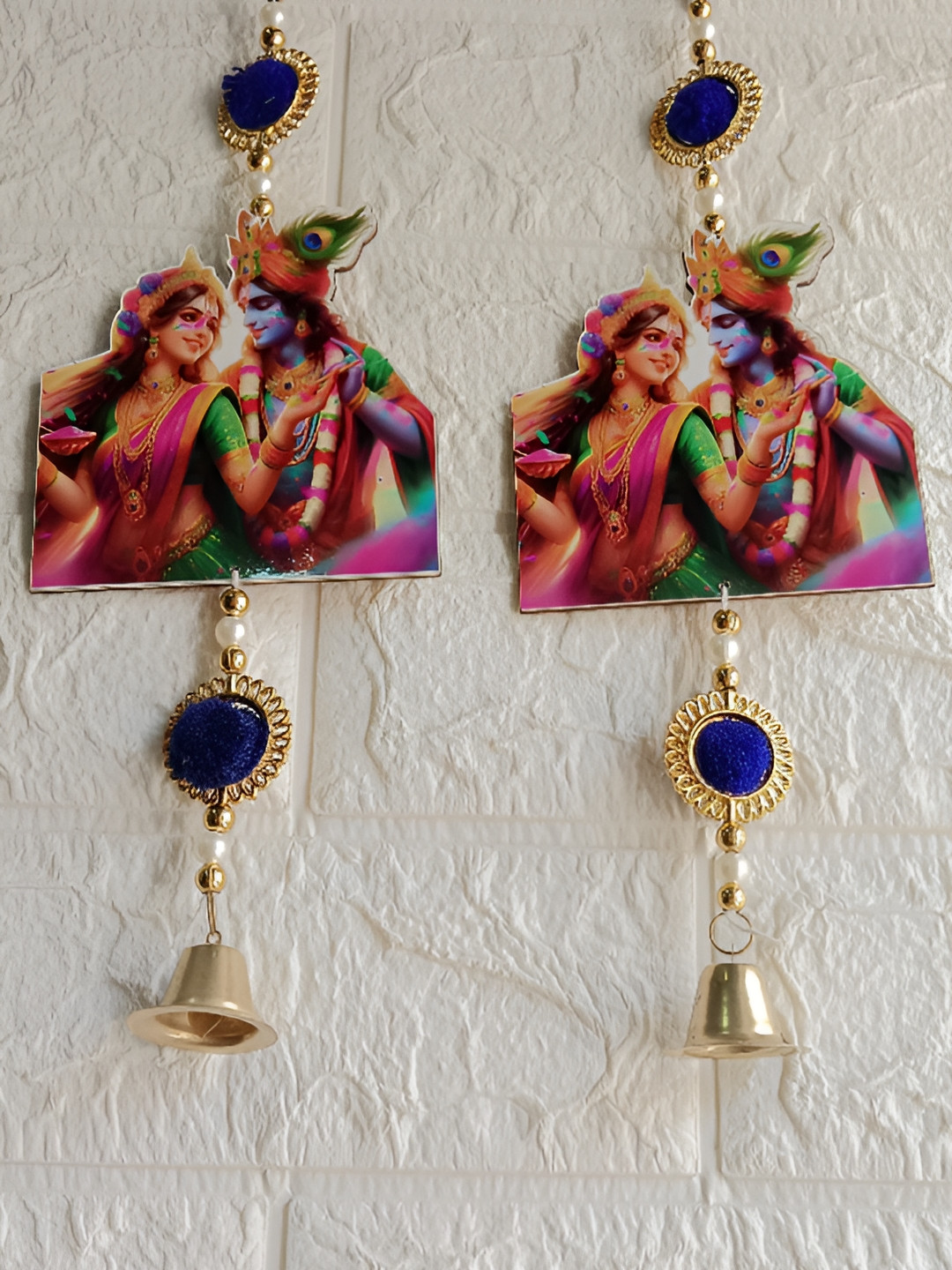 Sellplus Radha Krishna Hanging Fabric Ethnic Motifs Glossy 2Pcs Spiritual Wall Decor-12In