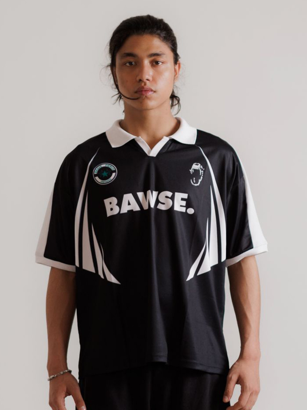 BAWSE. Unisex Typography Colourblocked Polo Collar T-shirt