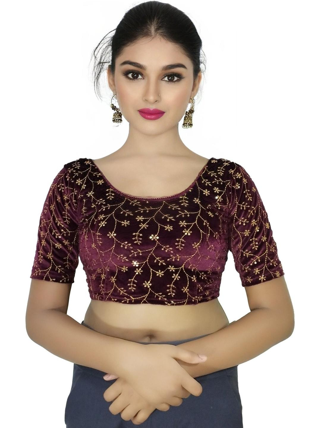 PU FASHION Women Purple Ready to Wear Saree Blouse