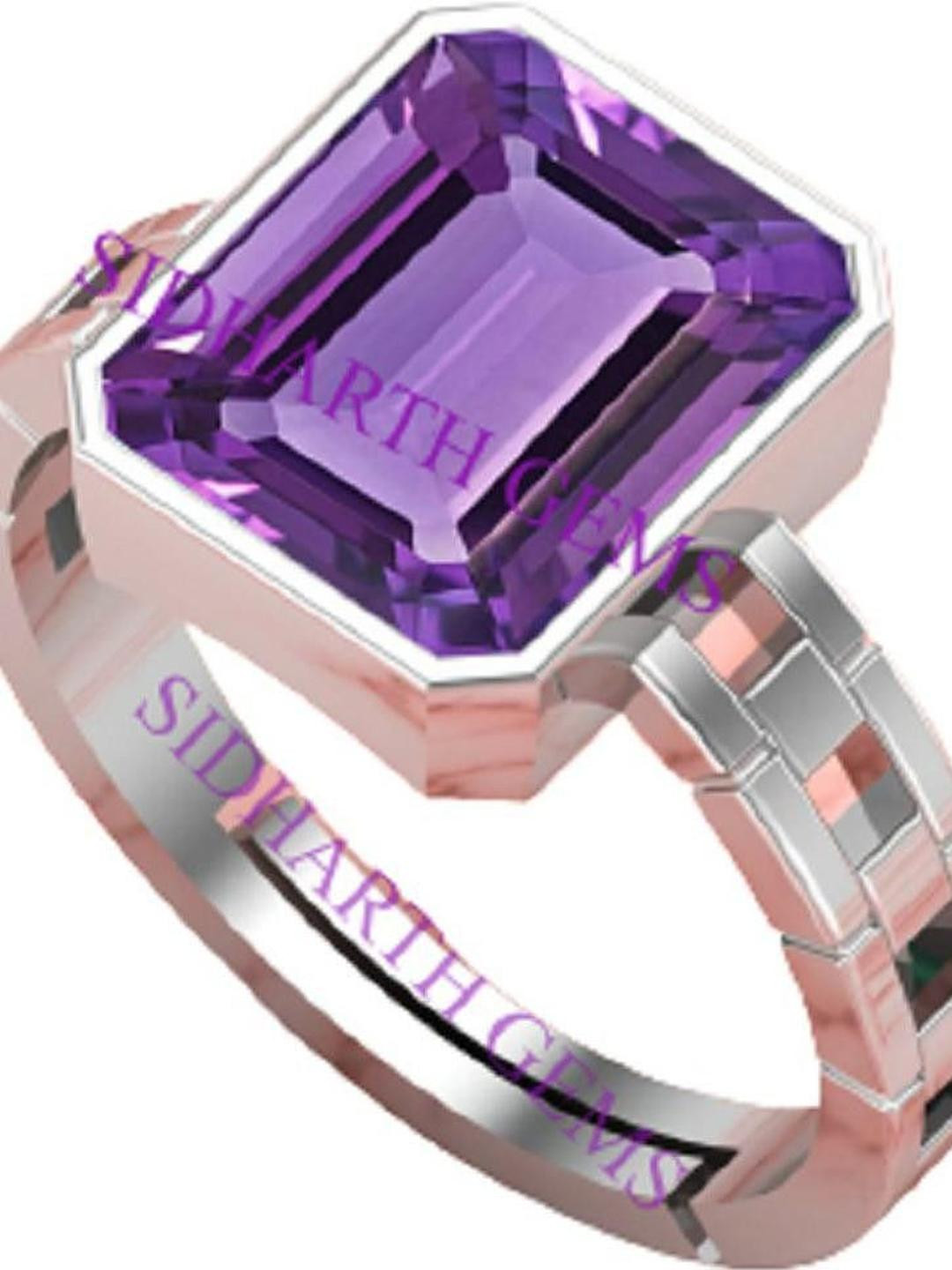 Sidharth Gems 9.25 KT 8.25 Ratti Amethyst Katela Silver Plated Ring