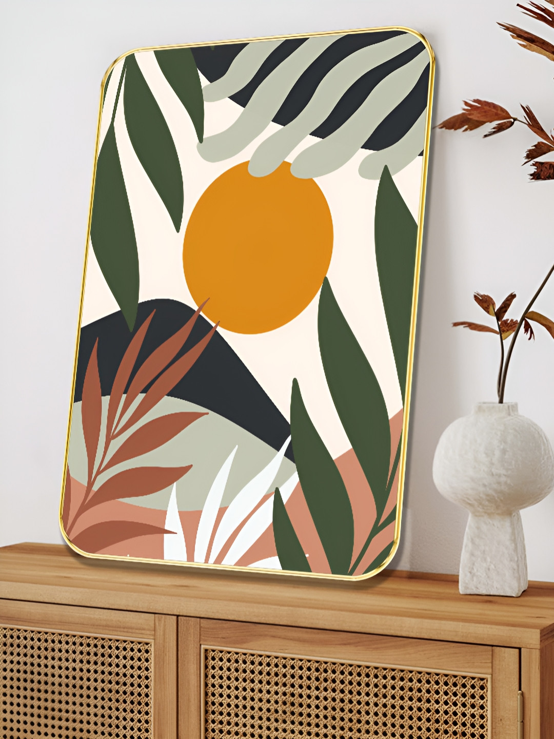 SAF Tropical Sun & Leaf Sparkle Wood Wall Rectangle Paintings Wall Art - 24 x 18 In