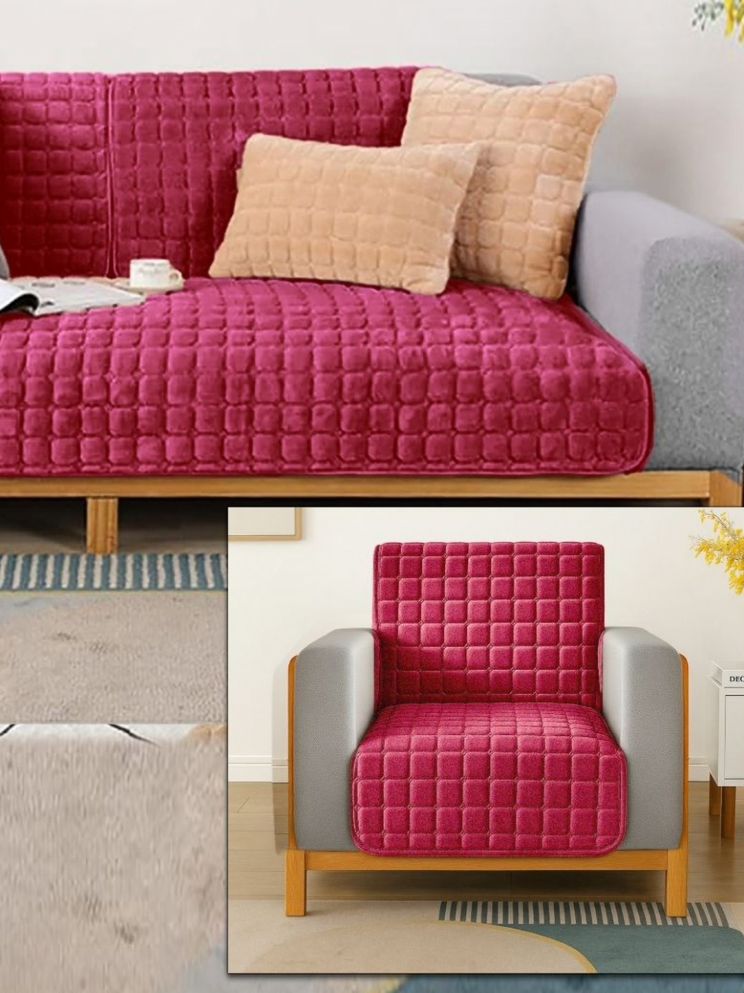 Stylista Red Polyester Sofa Cover With Arms