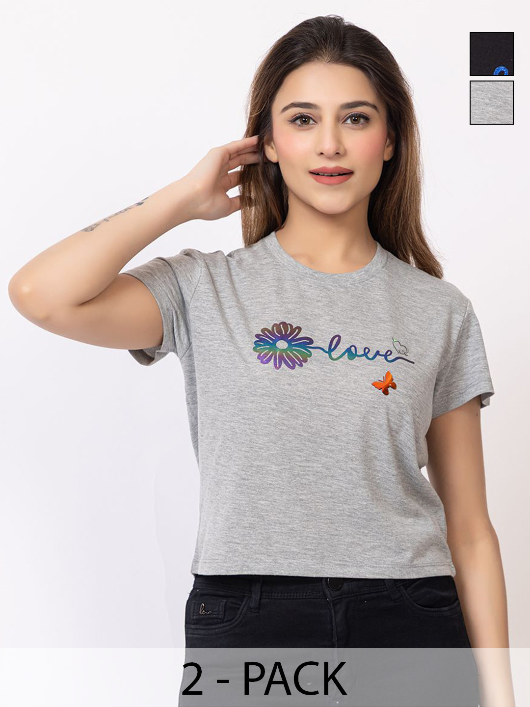 GEE 5 Women Pack Of 2 Printed Slim Fit Crop T-shirt