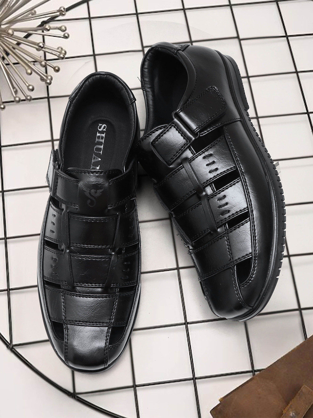 SHUAN Men Fisherman synthetic leather semi casual Sandals