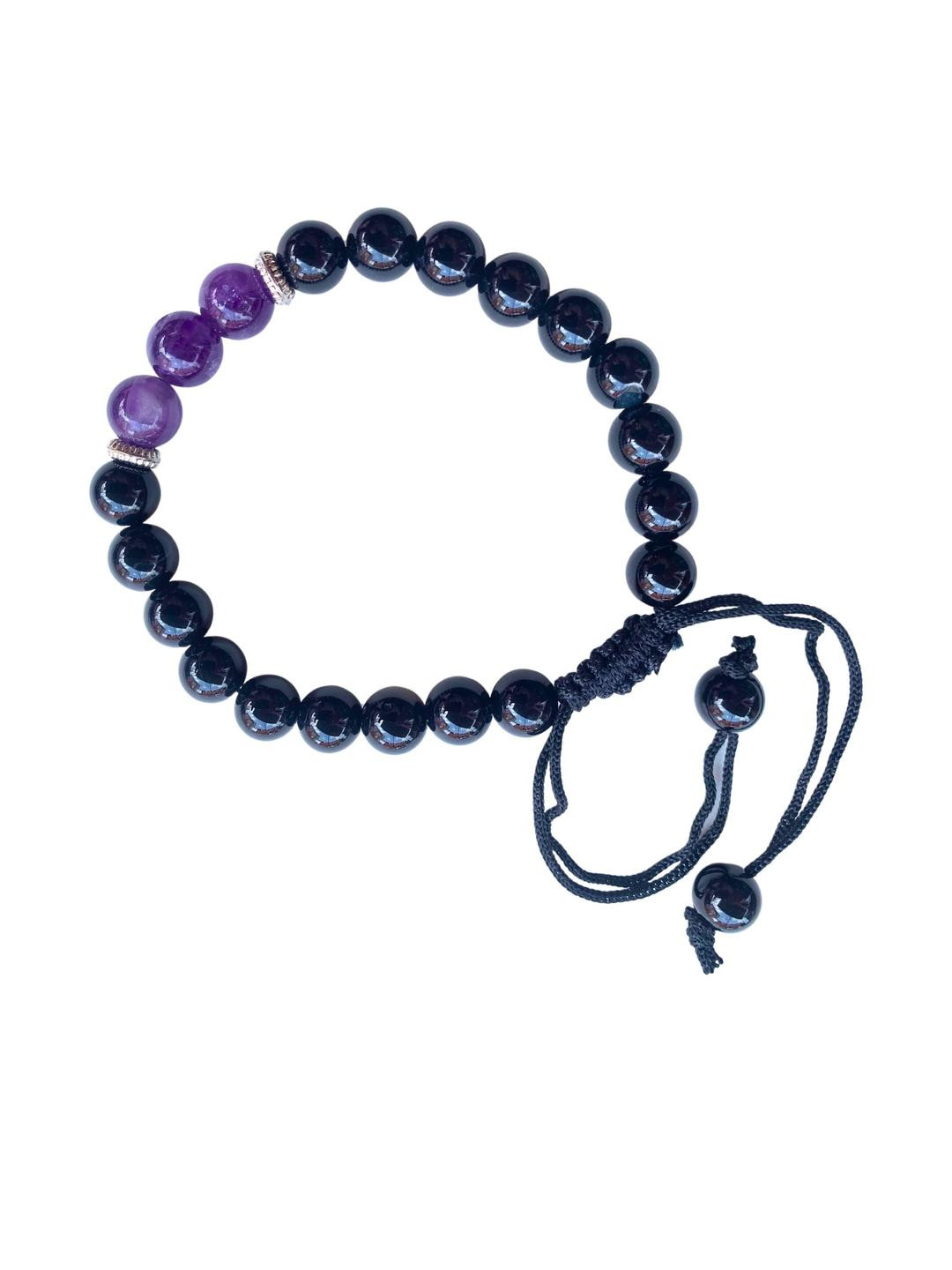 Apnisanskriti Unisex Black Onyx Shine Amethyst Stone Bracelet