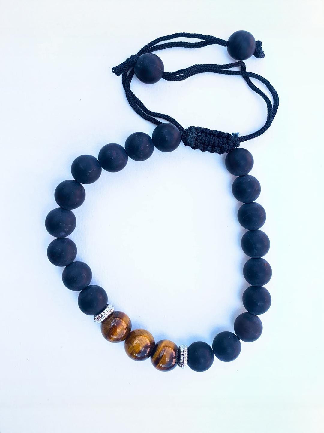 Apnisanskriti Unisex Black Onyx Matt Tiger Eye Stone Bracelet