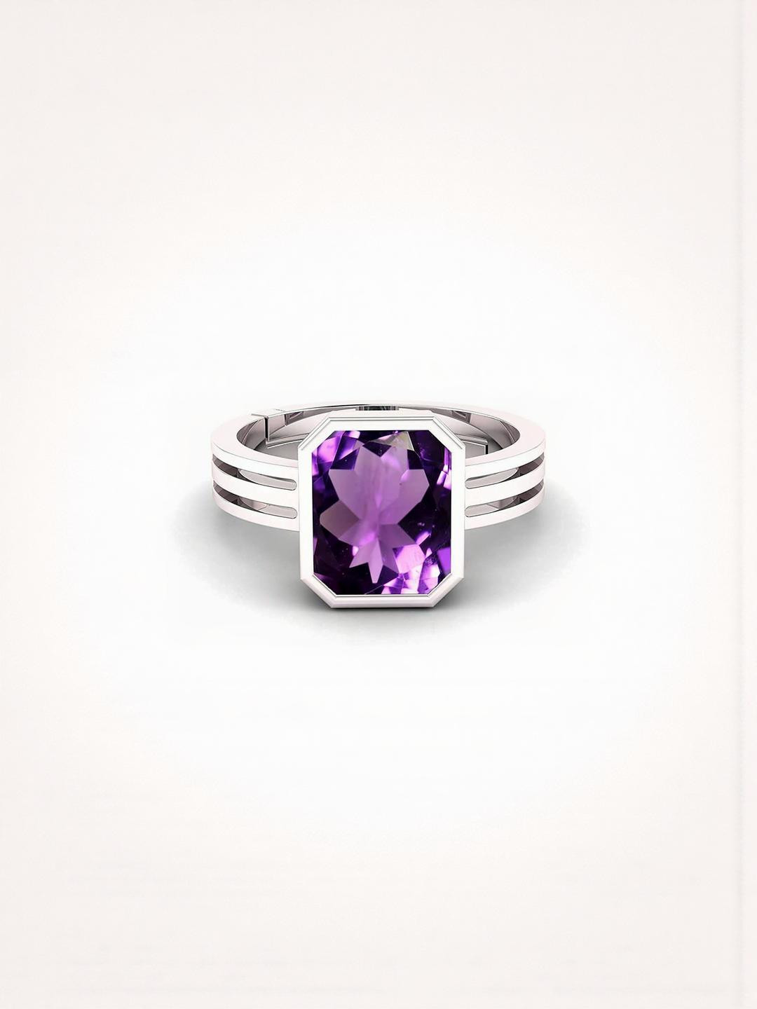 Sidharth Gems 10.25 Ratti 9.00 KT Amethyst Silver Plated Ring