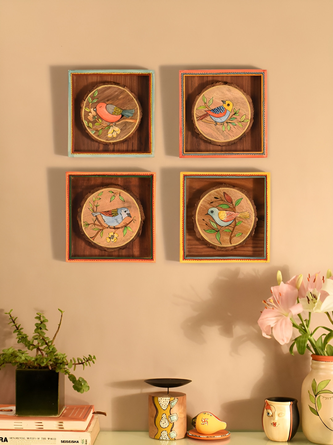 AAKRITI ART CREATIONS 4Pcs Brown Cleo Wall Decor Frames