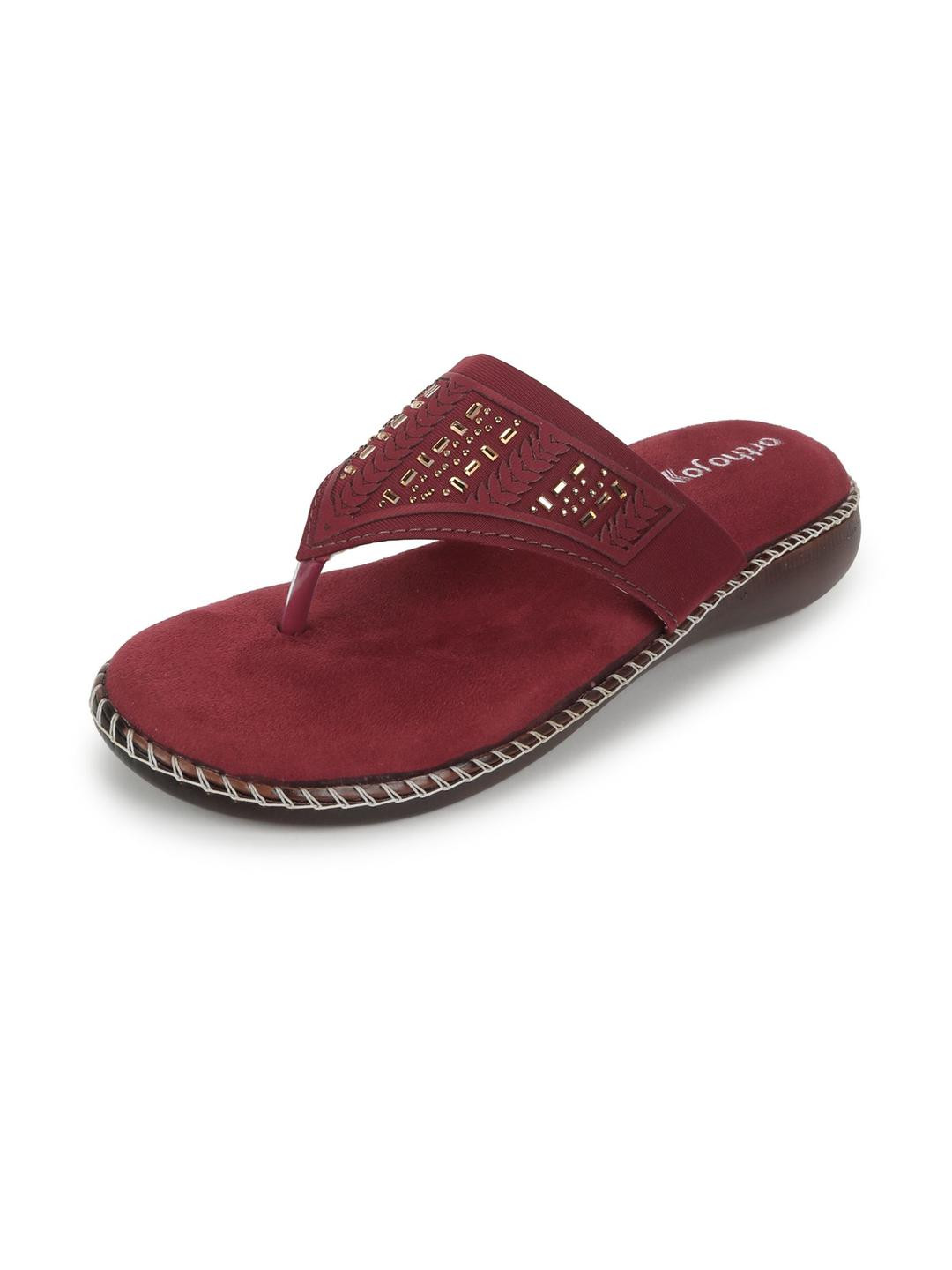 ORTHO JOY Women Red Flip Flops