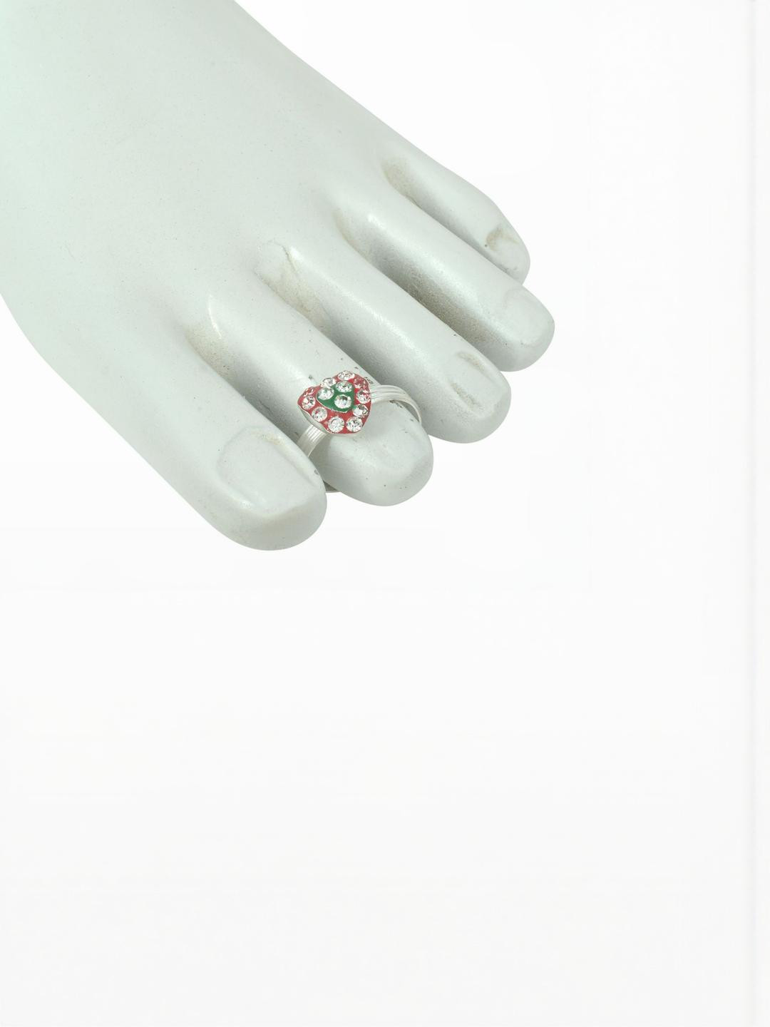 MEMOIR CZ Red and Green Meenakari Heartshape Silver plated Adjustable toering
