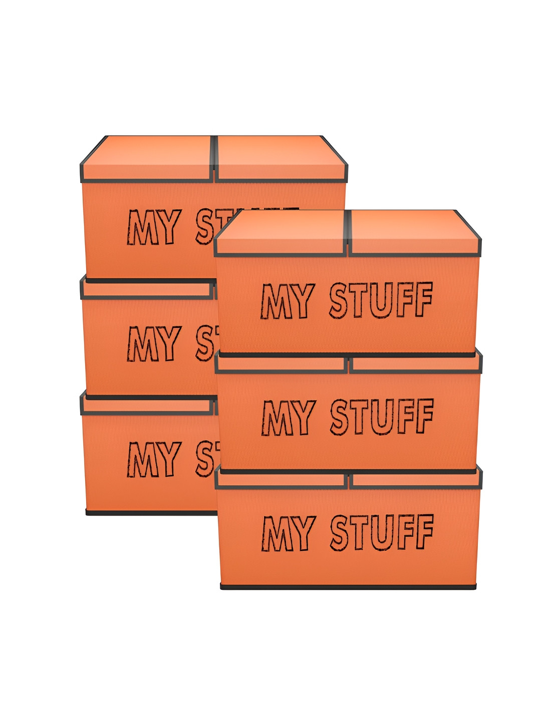 Aura 6 Pcs Orange Storage Box Wardrobe Drawer Box with Lid 2 Partition