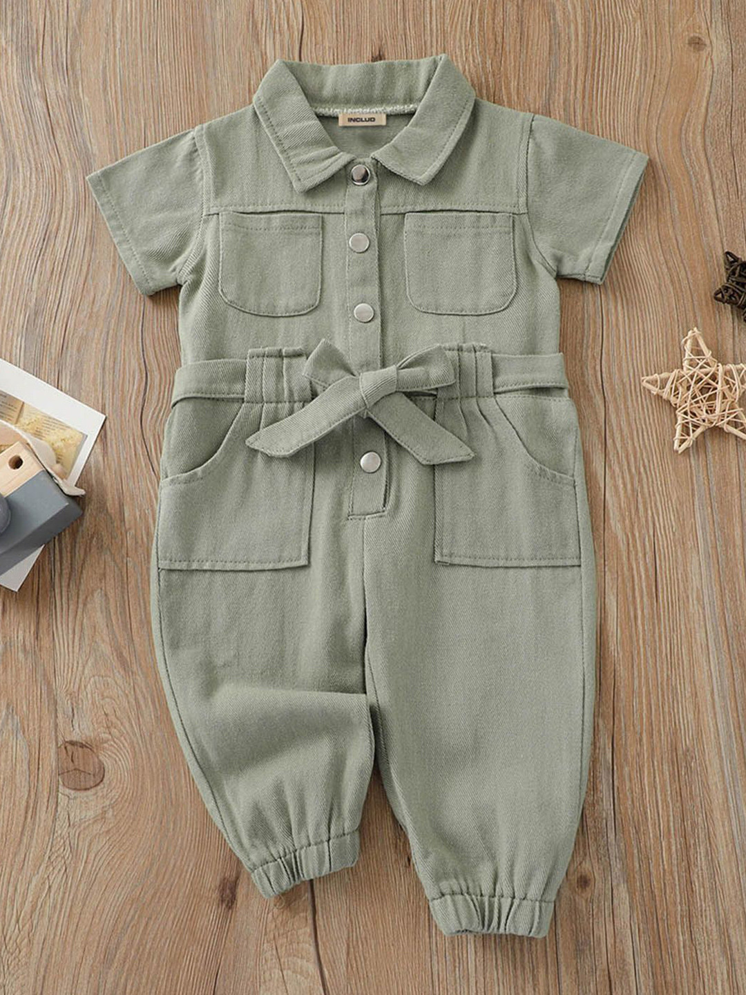 INCLUD Girls Shirt Collar Basic Jumpsuit