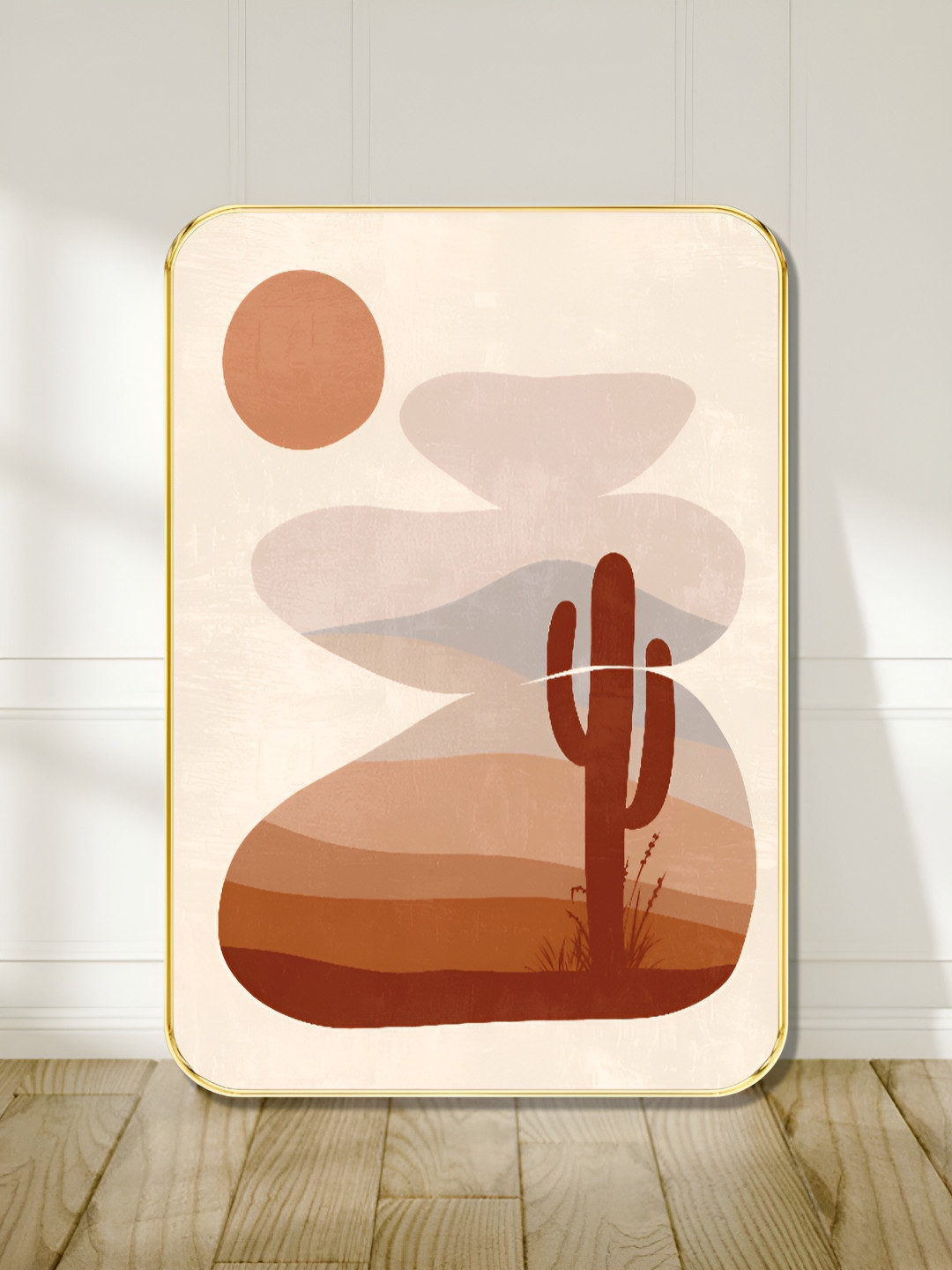 SAF White & Brown Tropical Sunset Landscape Wooden Wall Art