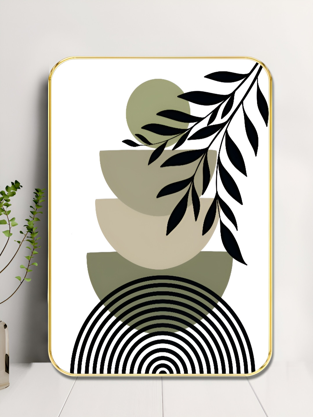 SAF White & Green Leaf Design Wooden Botanical Wall Painting