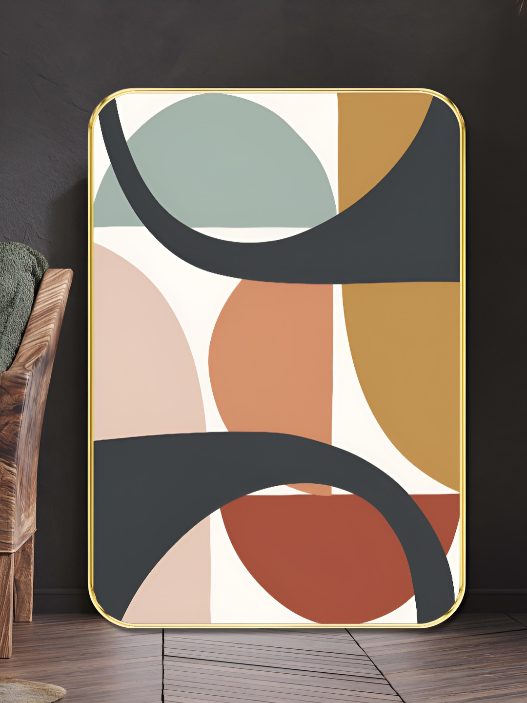 SAF White & Brown Modern Geometric Abstract Wooden Wall Art
