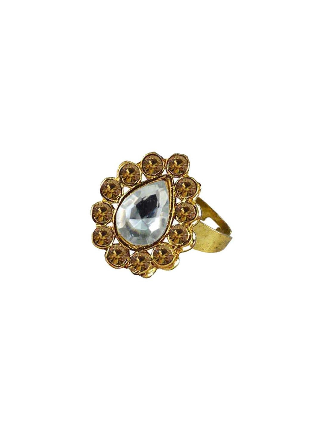 Vidhya Kangan Multi Stone Stud-Gold Plated Brass Ring