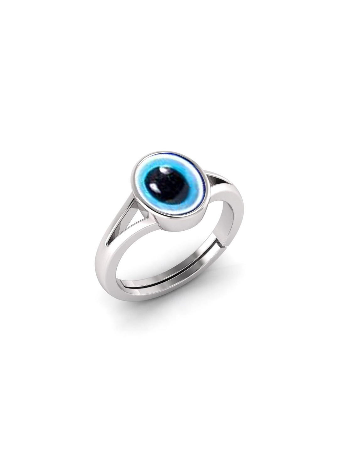 Pranjal Gems  Blue Evil Eye Silver-Plated Adjustable Finger Ring