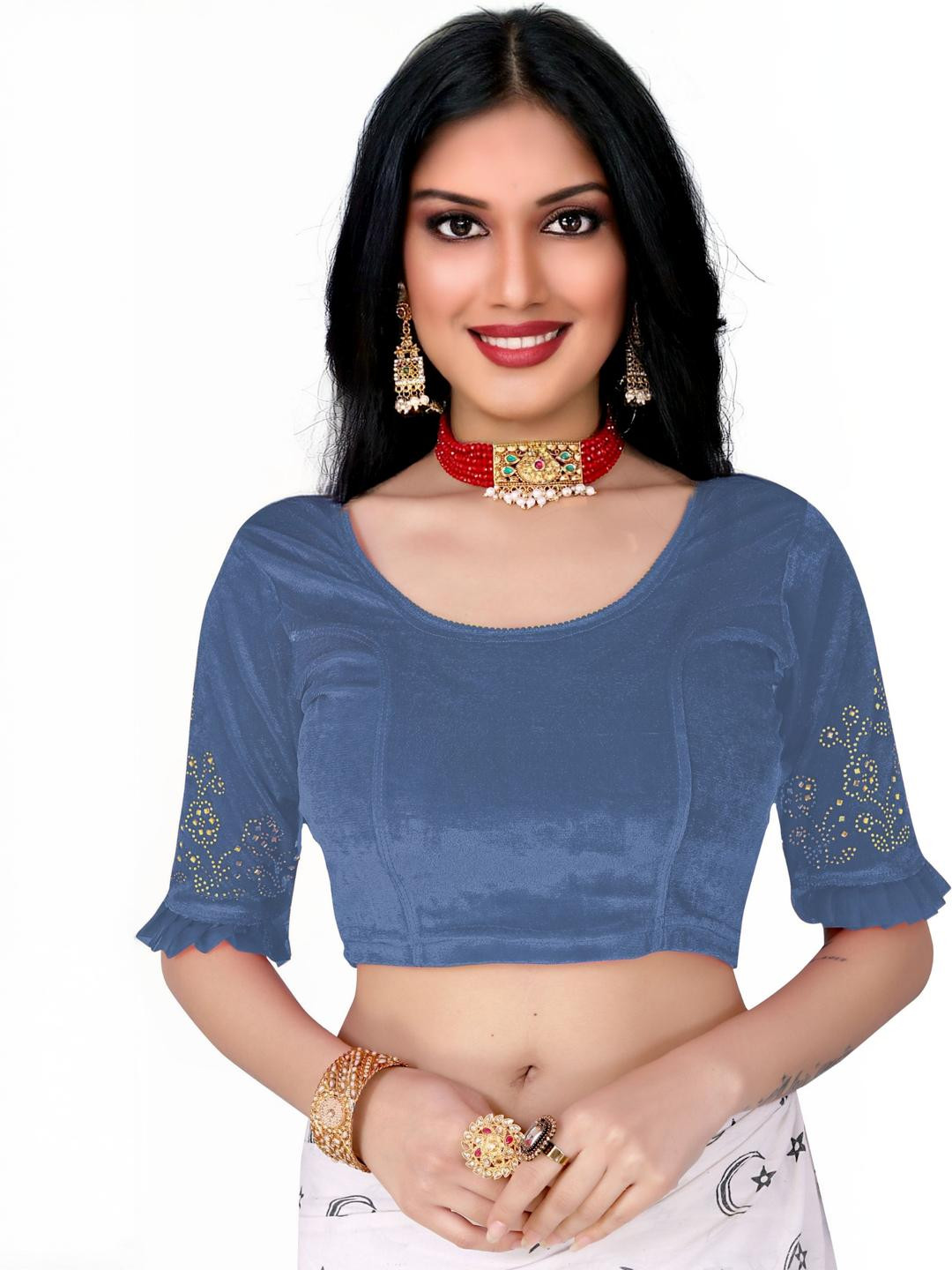 PU FASHION Women Grey Ready to Wear Saree Blouse
