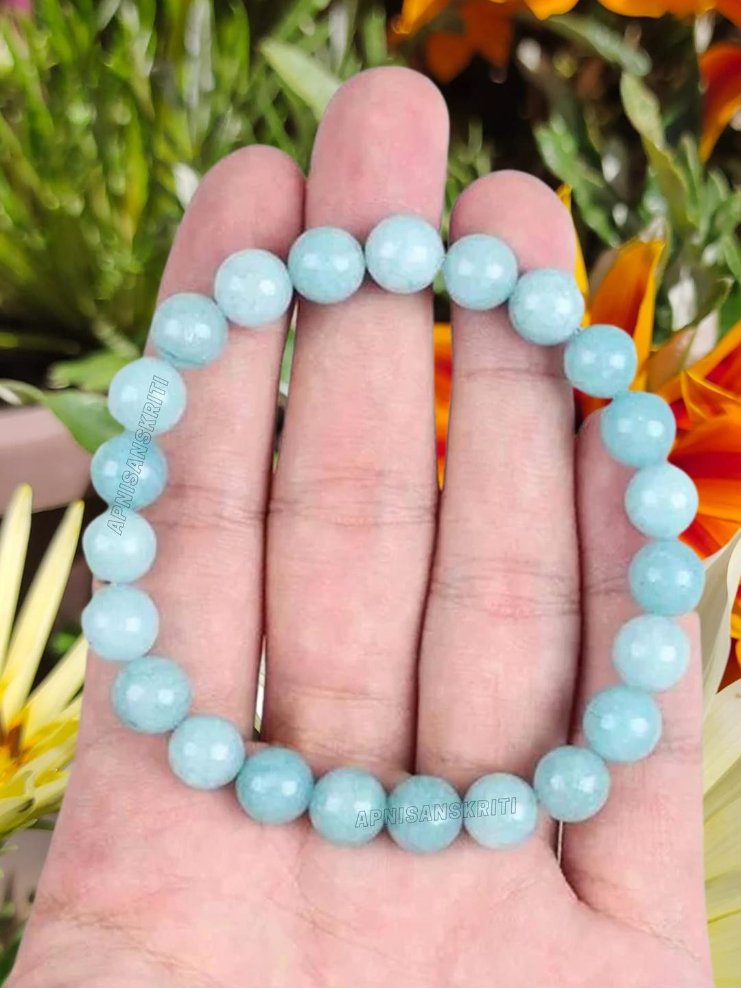 Apnisanskriti Unisex Aquamarine Stone Bracelet