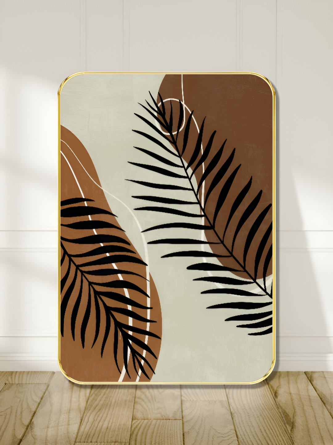 SAF Grey & Brown Palm Leaf Printed Wall Art