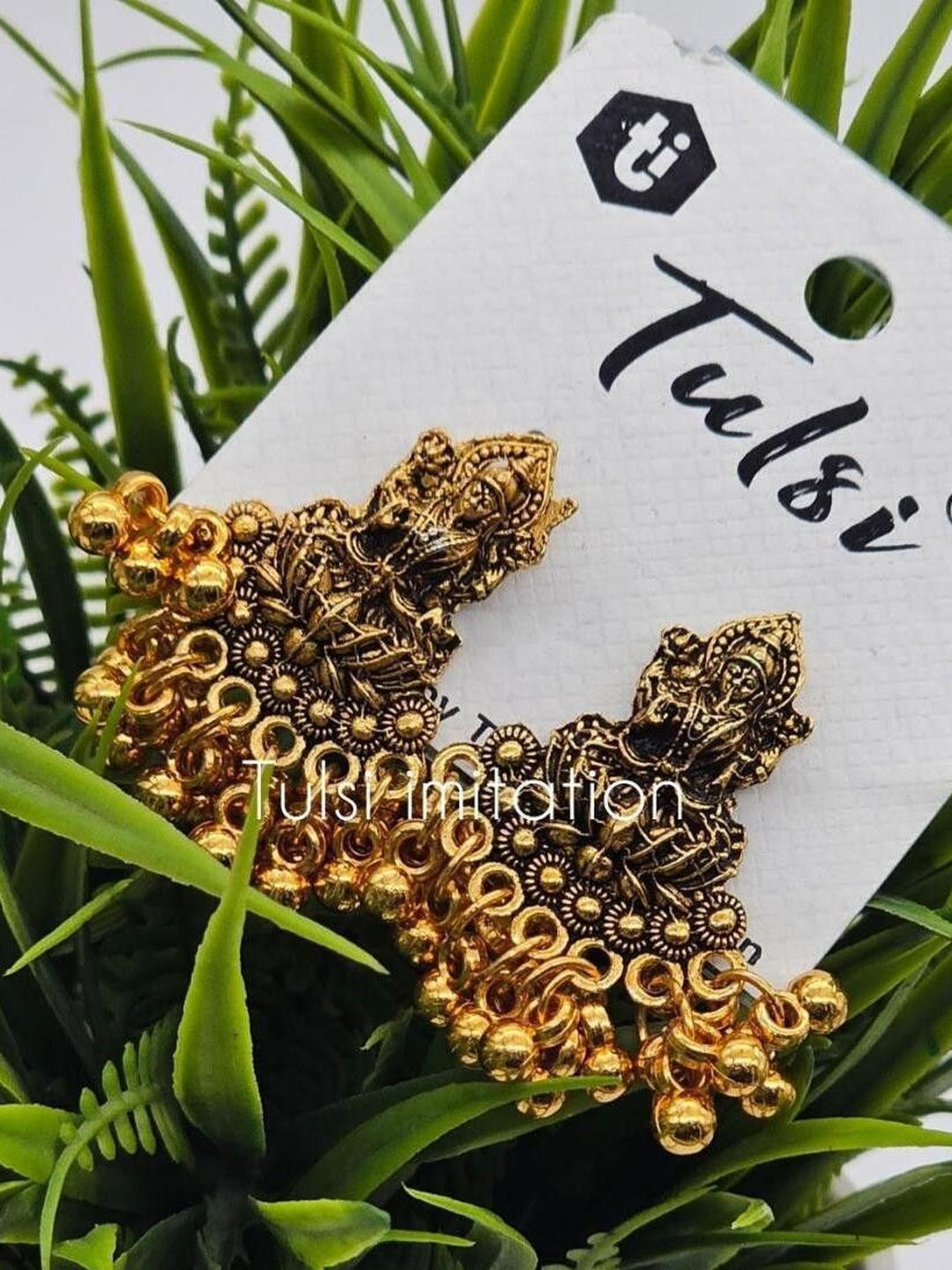 tulsi imitation Gold Plated Ghungroo Beaded Temple Contemporary Drop Earrings