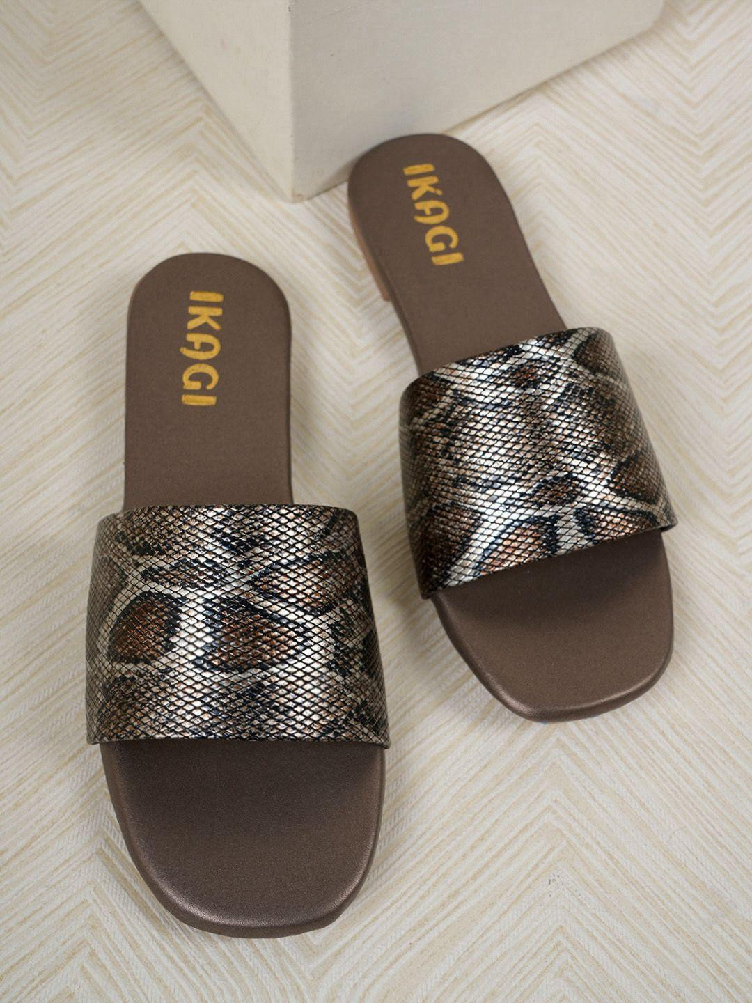 IKAGI Women Snake-Print Open Toe Flats