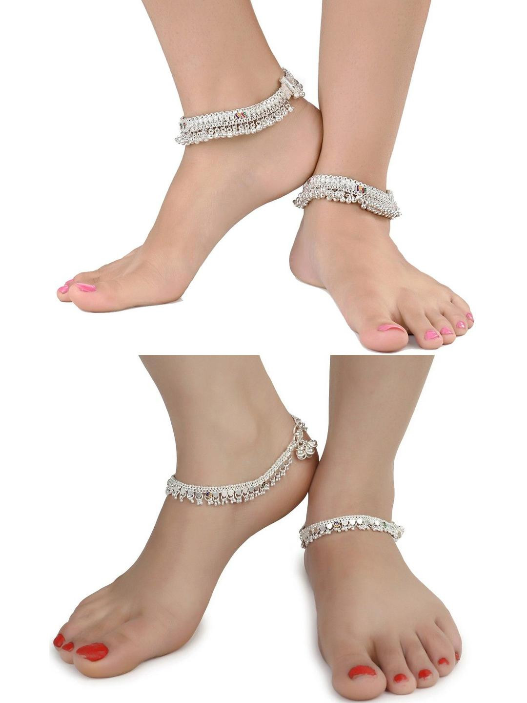 WomenSky Pack of 4 Alloy Anklet