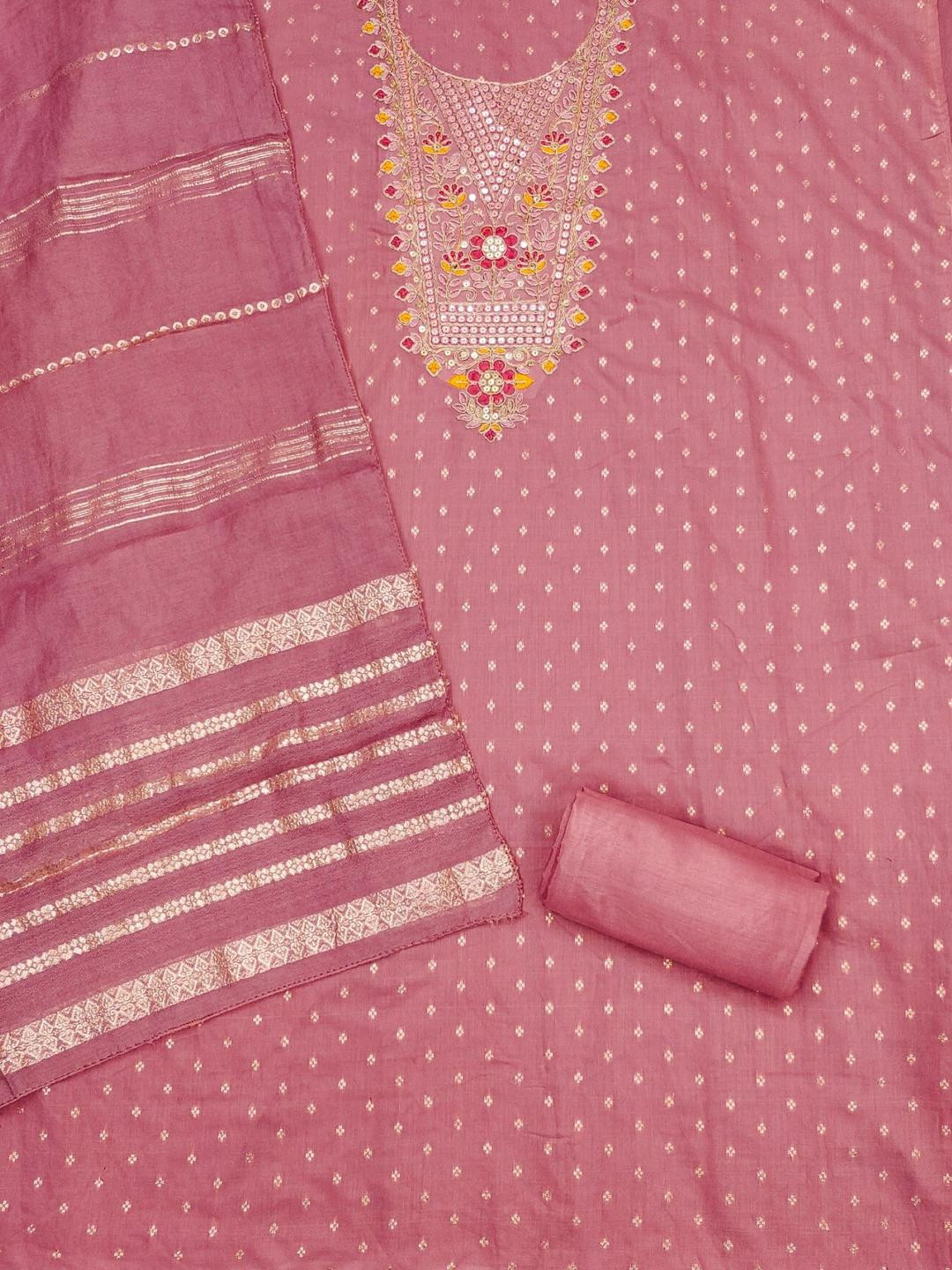 KALINI Pink Chanderi Silk Butti With Embroiderd Work Unstitched Dress Material