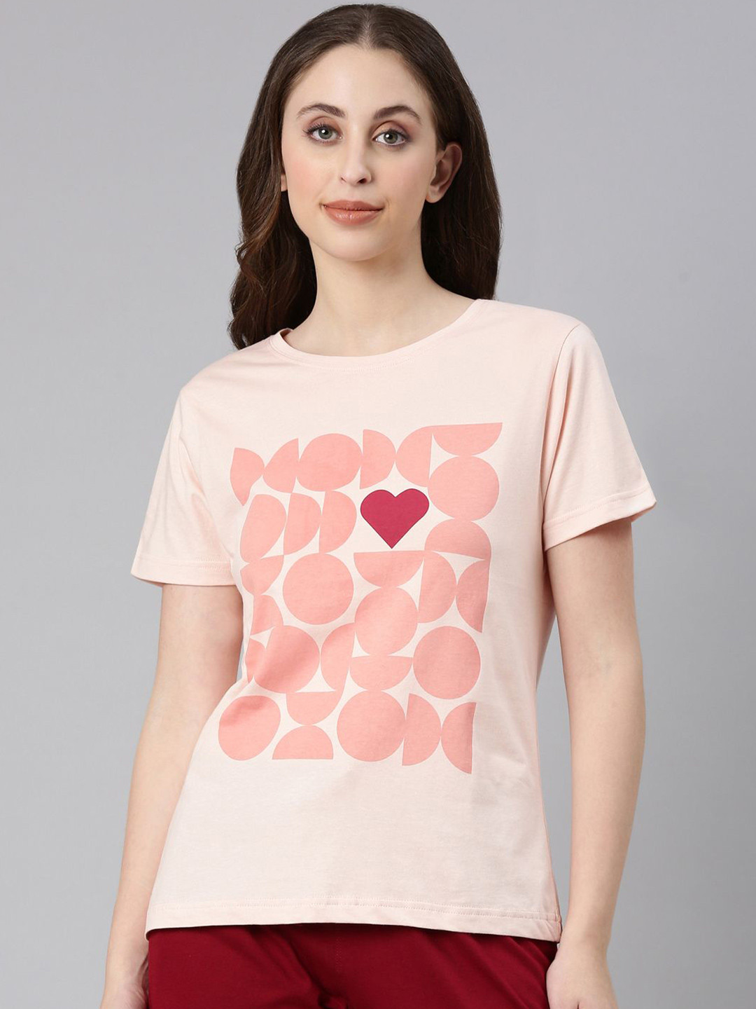 TWIN BIRDS Women Misty Rose Cotton Printed Relaxed Fit Tee