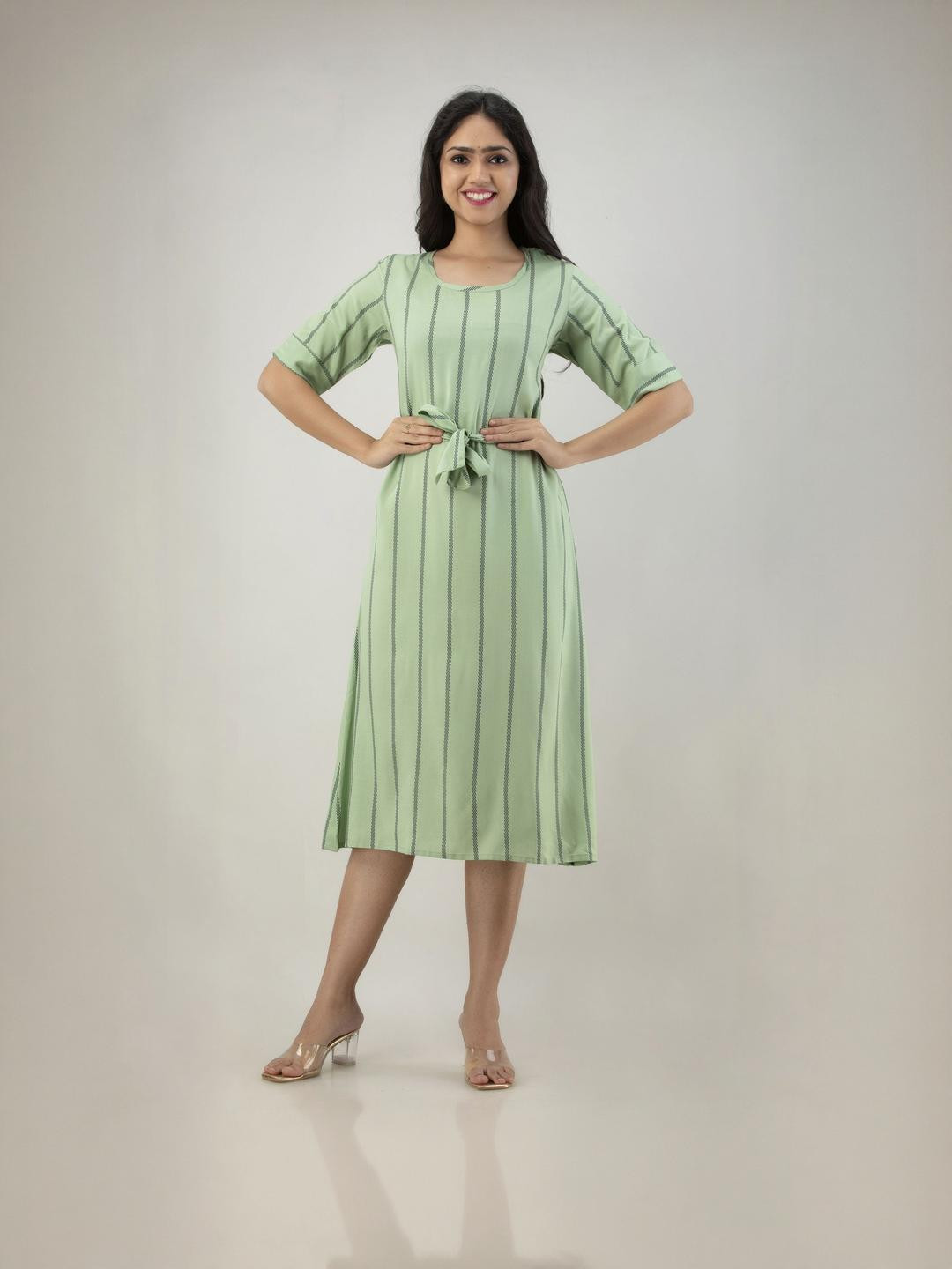 DMP EXPORT Striped A-Line Midi Dress