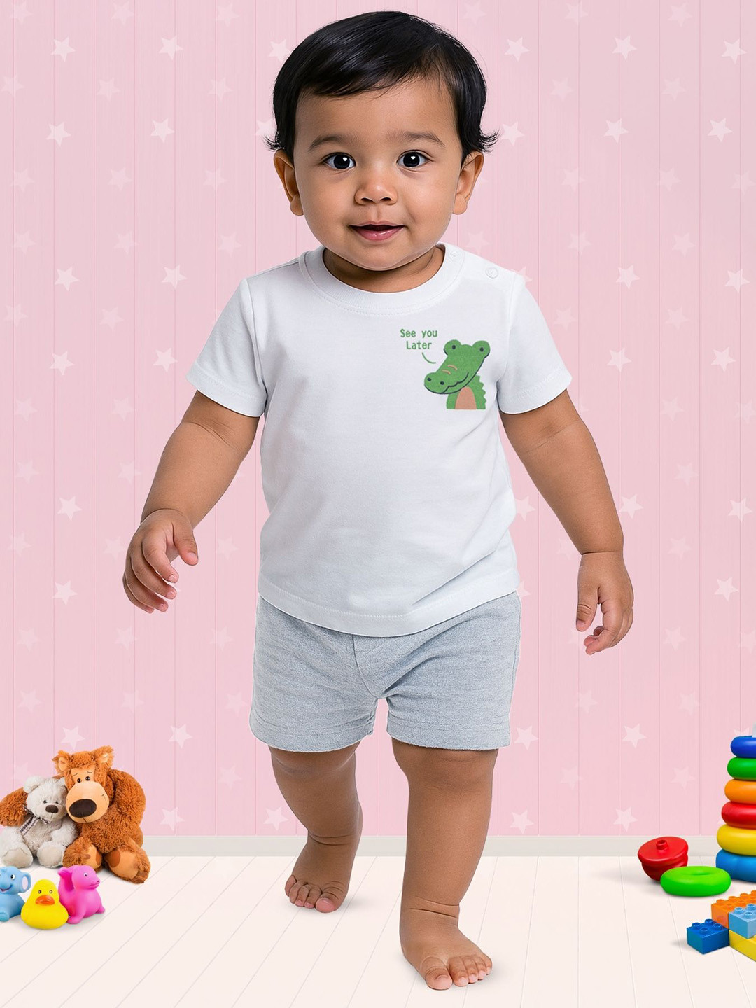 Nuego Infants Boys Animal Print Pure Cotton T-Shirt with Shorts Clothing Set