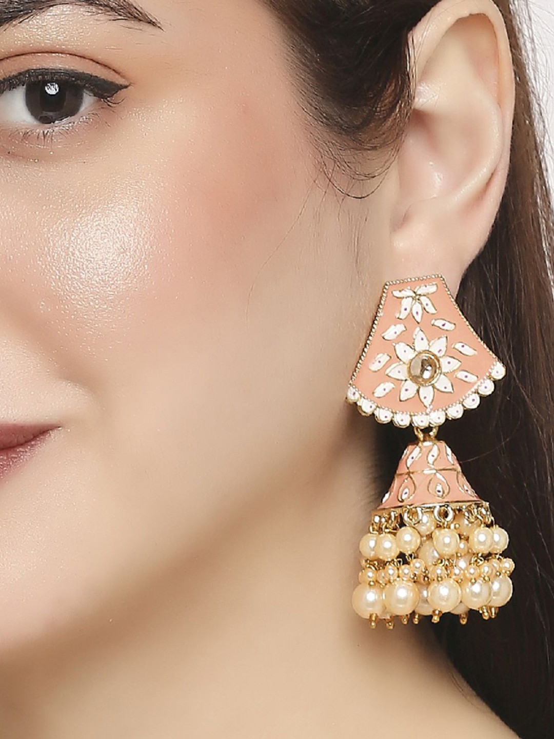 Anouk Gold-Plated Kundan Studded Minakari Dome Shaped Jhumkas