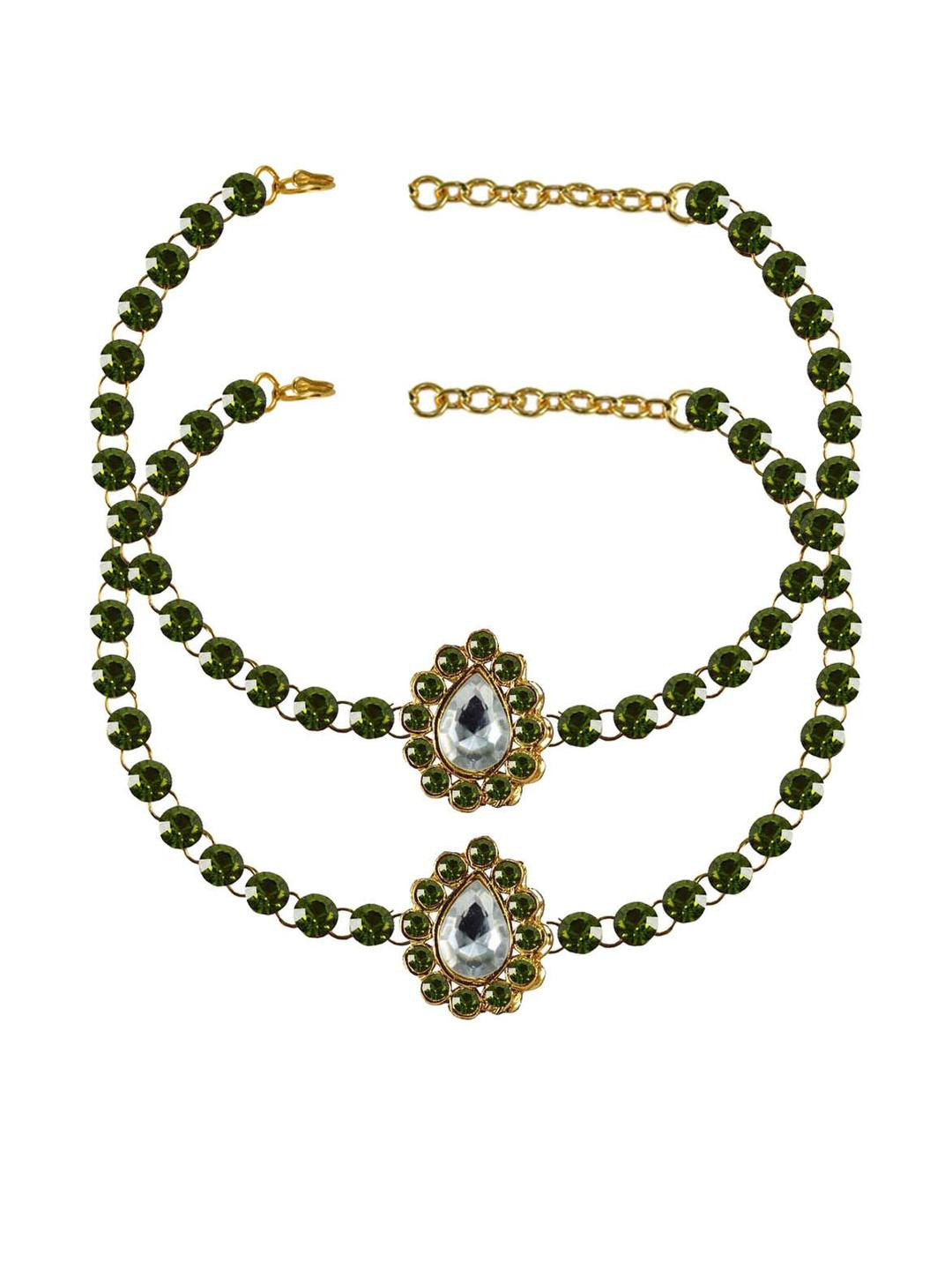 Vidhya Kangan Green Stone Stud-Gold Plated Brass Anklet