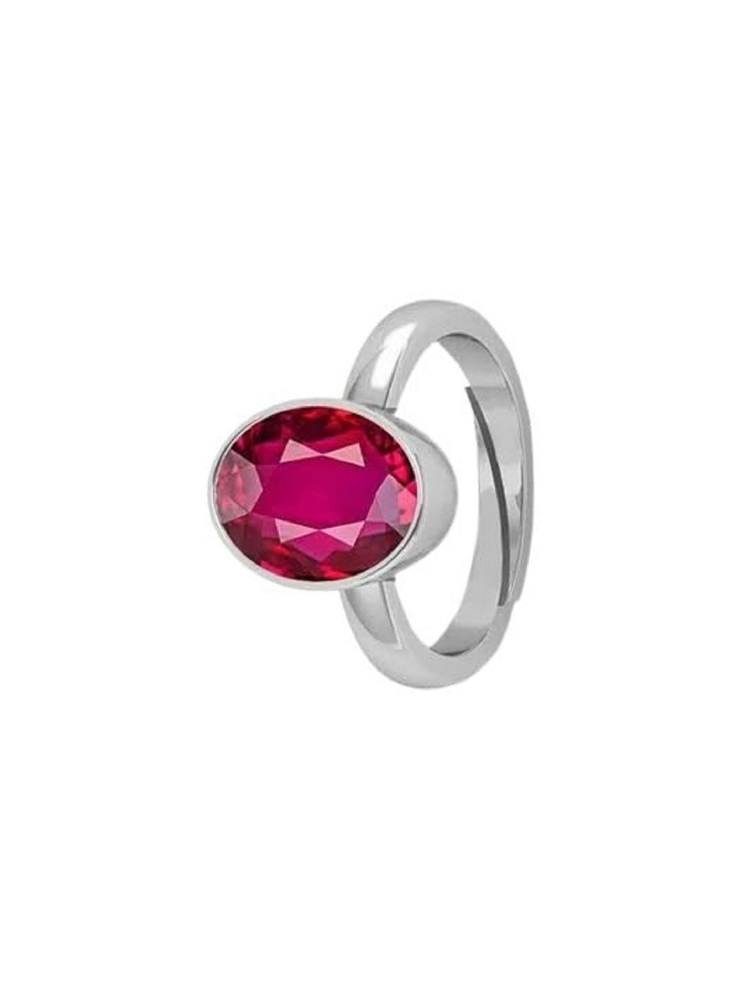 Sidharth Gems Silver Plated Ruby Gemstone Studded Finger Ring