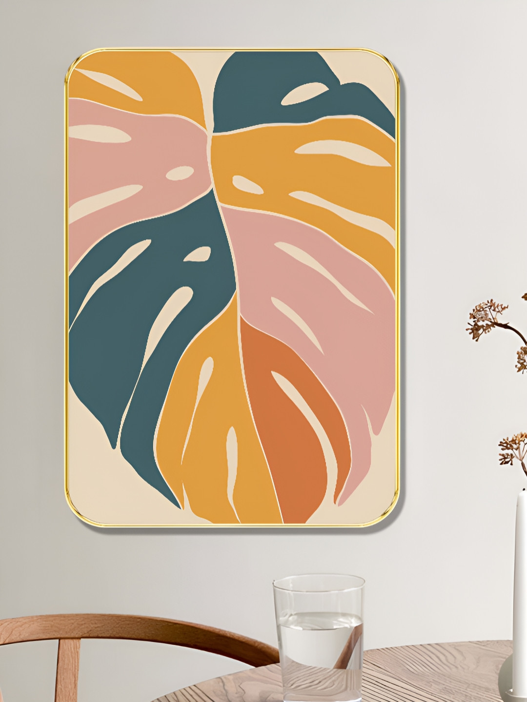 SAF Monstera Leaf Wood Wall Rectangle Paintings Wall Art - 24x18In