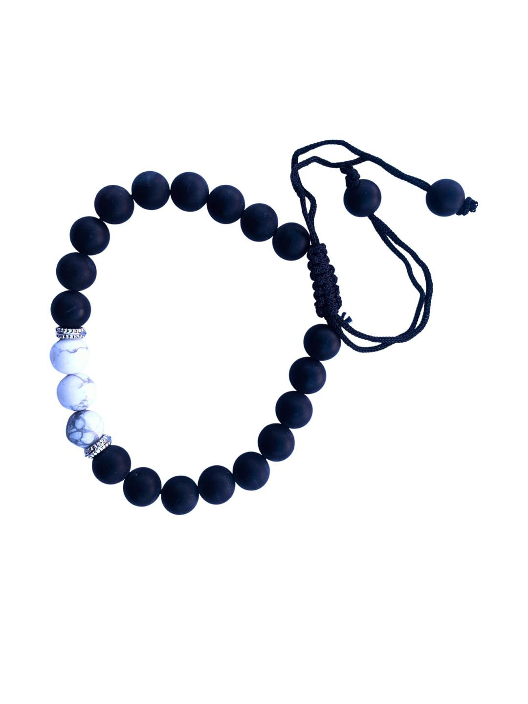 Apnisanskriti Unisex Black Onyx Matt Howlite Stone Bracelet