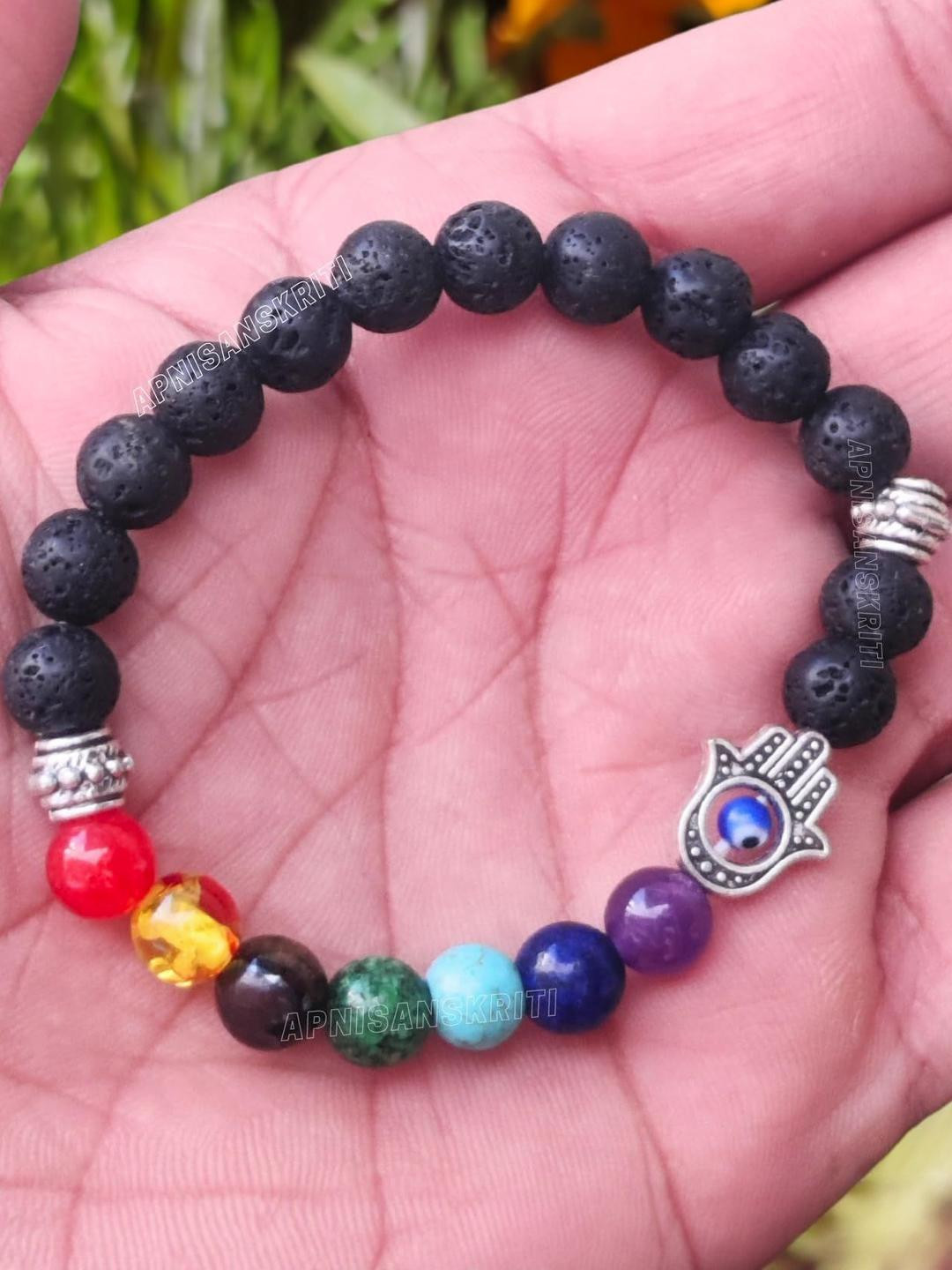 Apnisanskriti Unisex 7 Chakra Lava Stone Bracelet