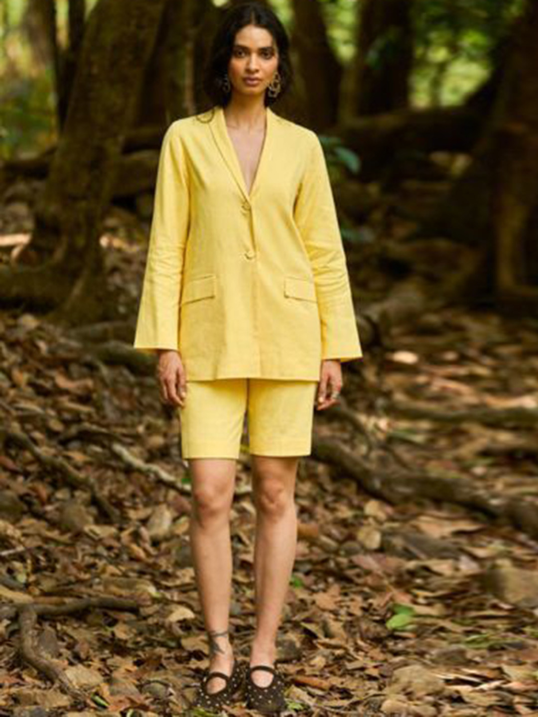 Dash and Dot Yellow Linen Shorts Suit